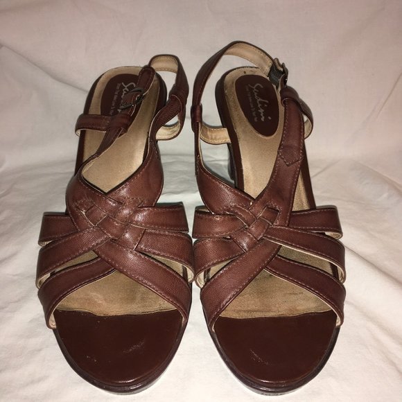 Sudini Brown Leather Slingback Sandals - Picture 2 of 3